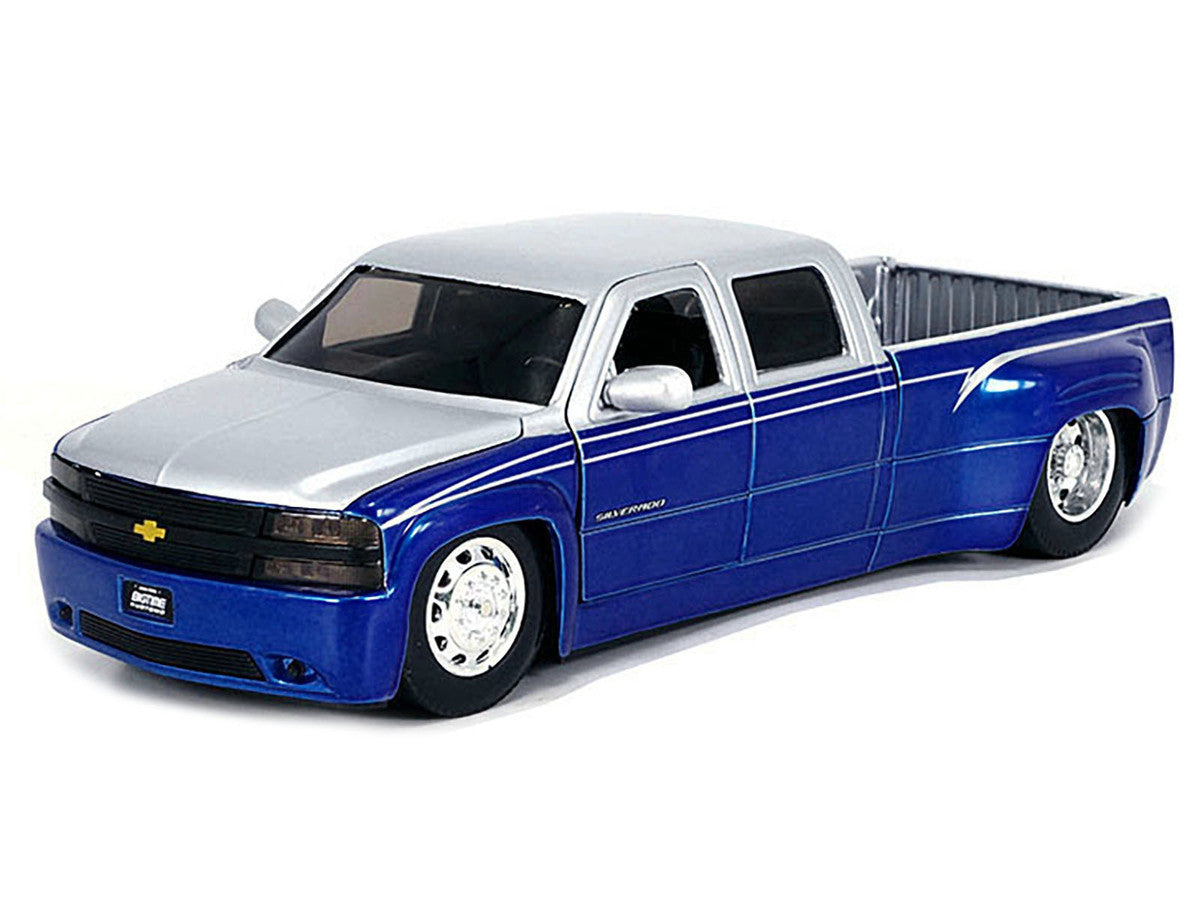 1999 Chevrolet Silverado Dually Pickup Truck Blue Metallic and Silver with Stock Wheels "Just Trucks" Series 1/24 Diecast Model Car by Jada LuxuryLifeWay Online Store