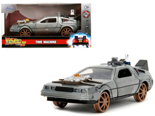 DeLorean DMC (Time Machine) Brushed Metal Train Wheel Version "Back to the Future Part III" (1990) Movie "Hollywood Rides" Series 1/32 Diecast Model Car by Jada LuxuryLifeWay Online Store