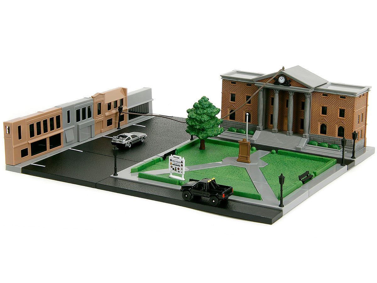 Hill Valley Courthouse Diorama with Black Pickup Truck and Delorean "Back to the Future" (1985) Movie "Nano Scene" Series Model by Jada LuxuryLifeWay Online Store