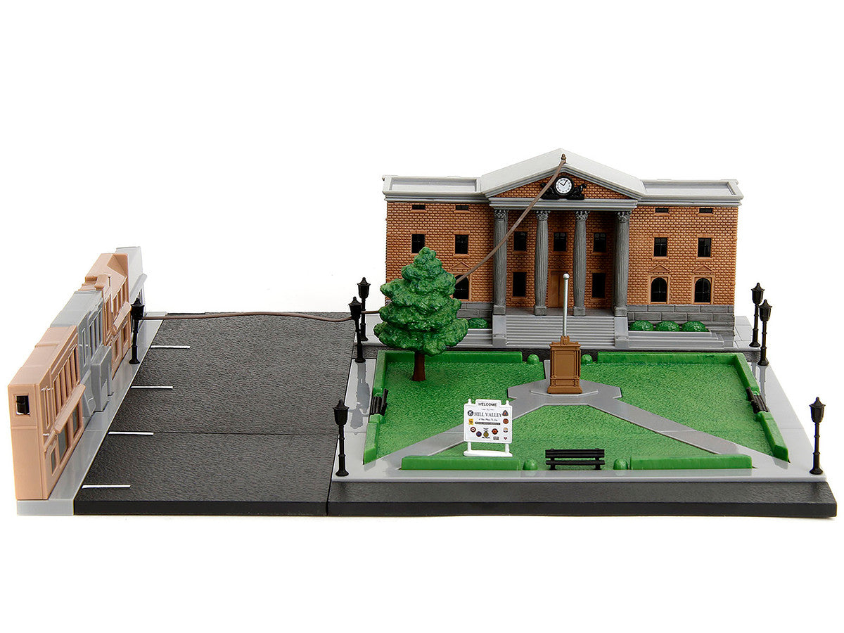 Hill Valley Courthouse Diorama with Black Pickup Truck and Delorean "Back to the Future" (1985) Movie "Nano Scene" Series Model by Jada LuxuryLifeWay Online Store
