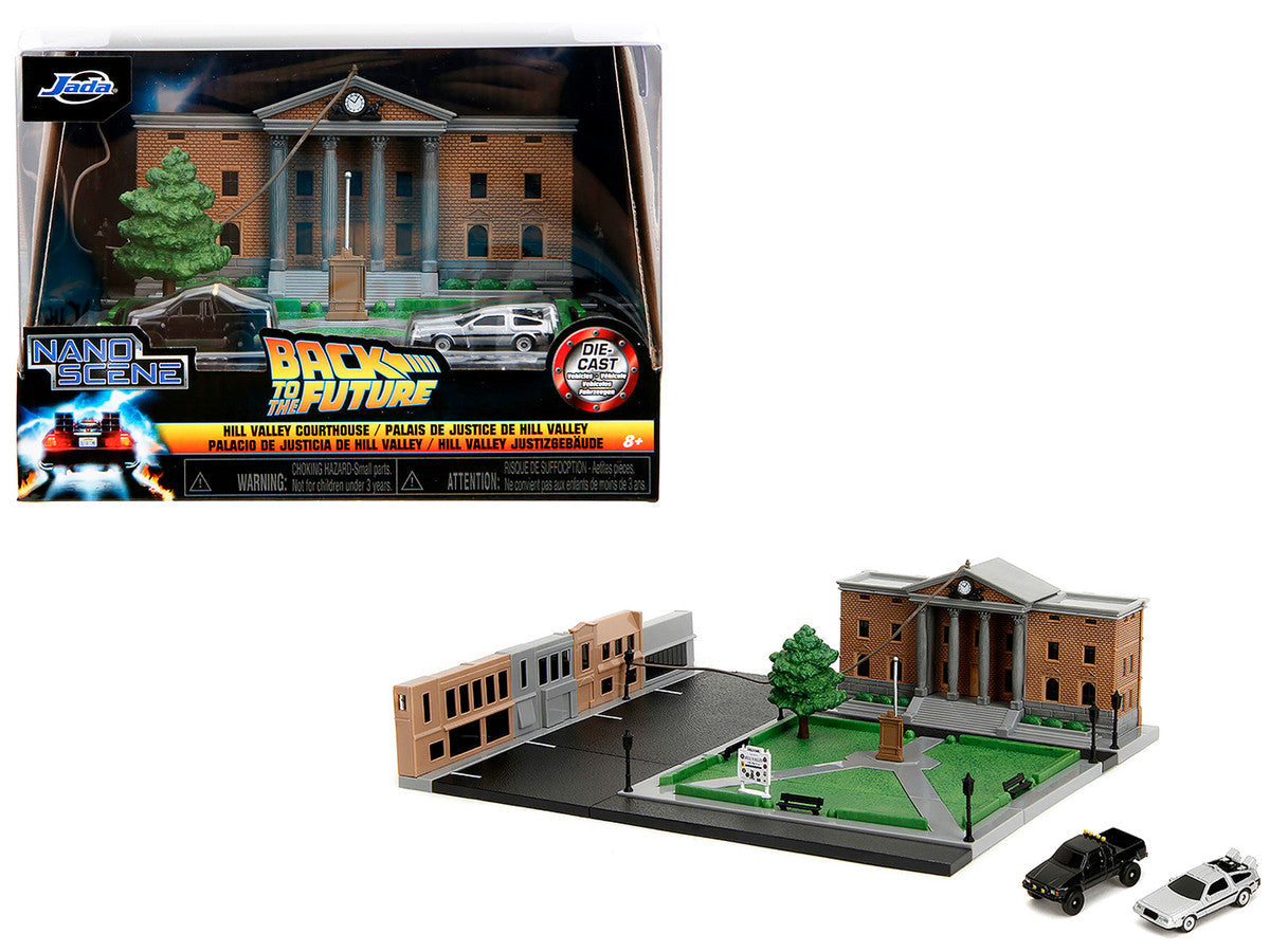Hill Valley Courthouse Diorama with Black Pickup Truck and Delorean "Back to the Future" (1985) Movie "Nano Scene" Series Model by Jada LuxuryLifeWay Online Store