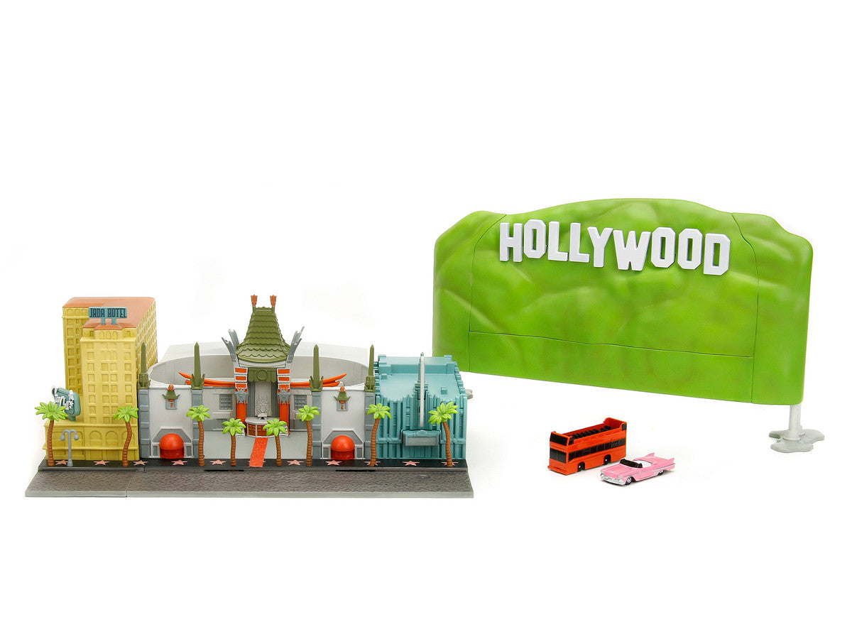 "Hollywood 100" Walk of Fame Diorama with Pink Convertible and Double-Decker Bus "Nano Scene" Series model by Jada LuxuryLifeWay Online Store