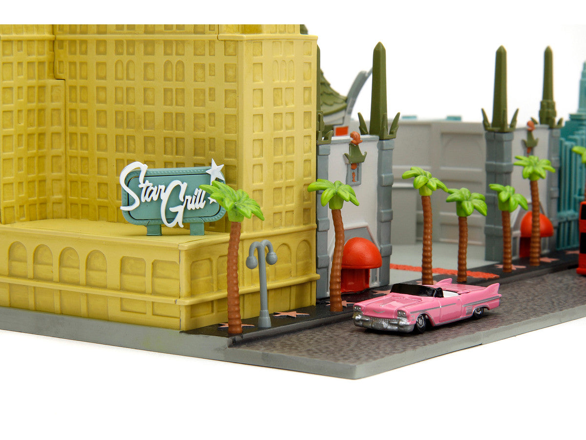 "Hollywood 100" Walk of Fame Diorama with Pink Convertible and Double-Decker Bus "Nano Scene" Series model by Jada LuxuryLifeWay Online Store