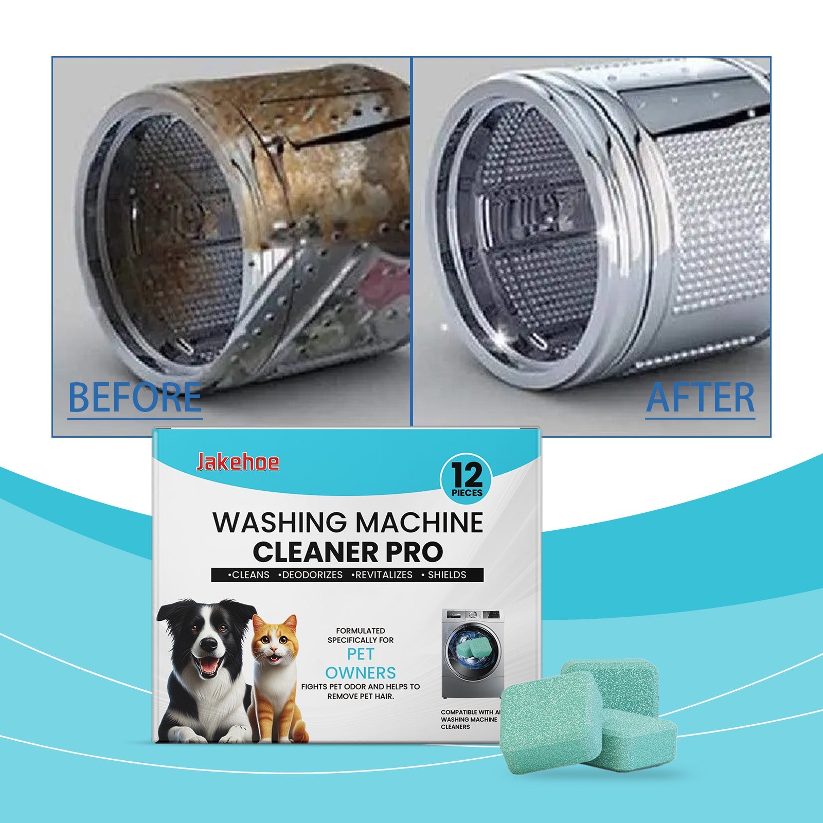 Washing Machine Cleaning Tablets 12pcs Tri Light Beauty