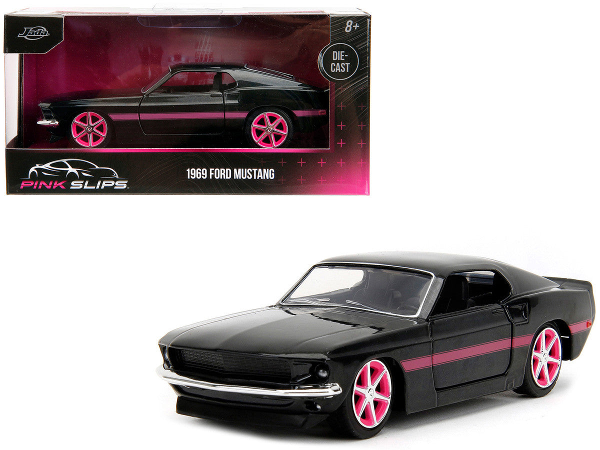 1969 Ford Mustang Black Metallic with Pink Stripes and Wheels "Pink Slips" Series 1/32 Diecast Model Car by Jada LuxuryLifeWay Online Store