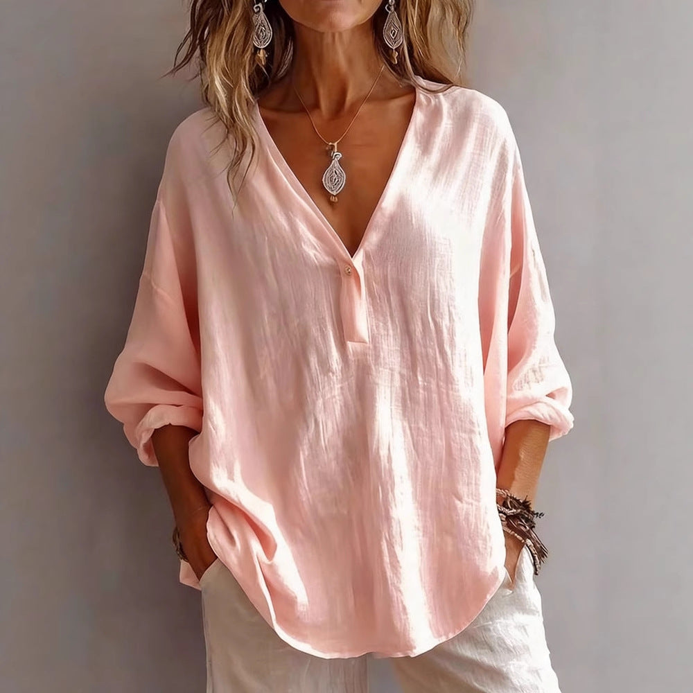 Womens Casual Loose Fashion Solid Color Long-Sleeve Top NorixaFashion.com