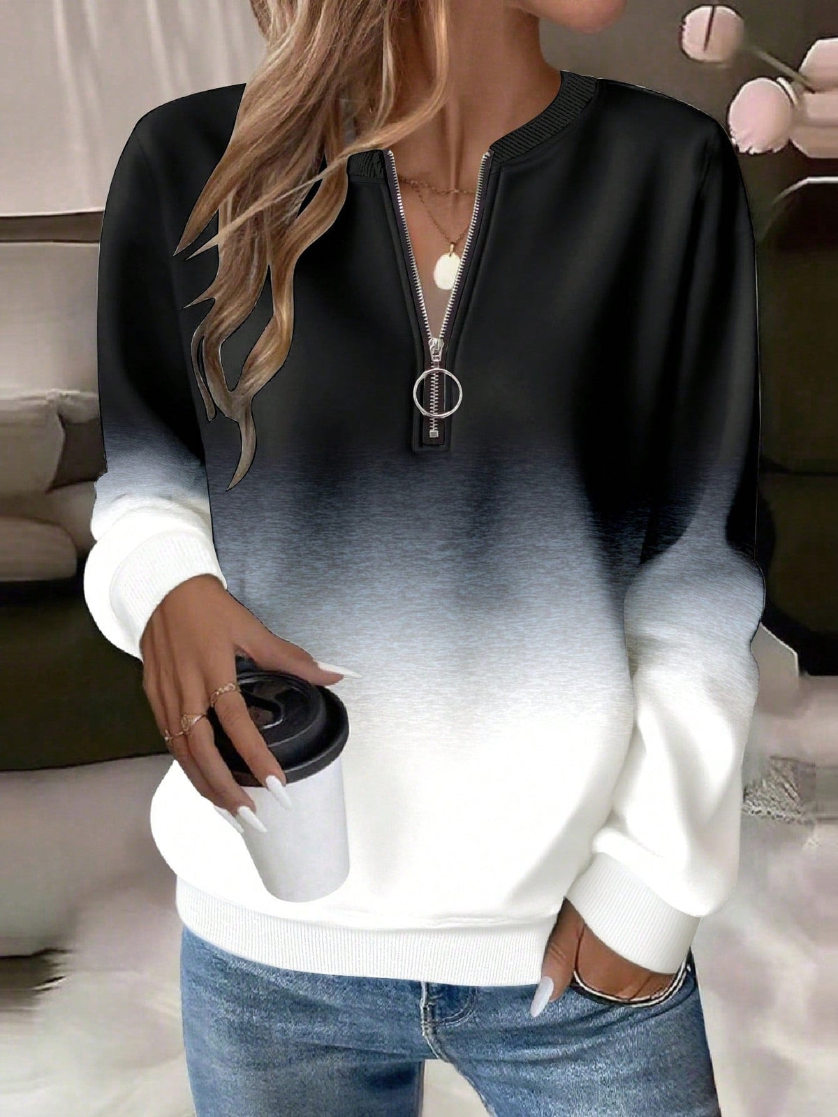 2026 New Autumn And Winter Amazon Independent Site Wish Printed Long Sleeve HalfZip Women's Hoodie NorixaFashion.com