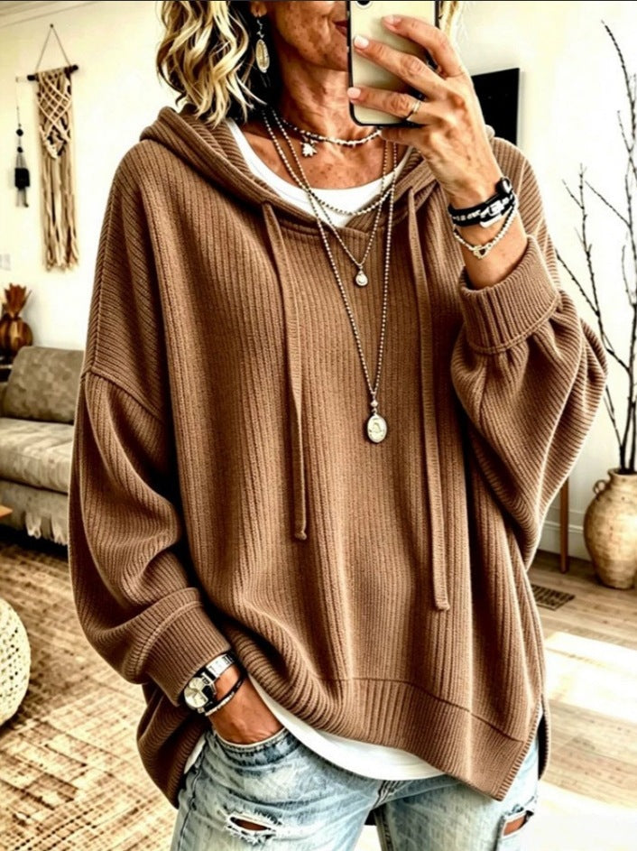 2026 European And American Women's Fashion Amazon Independent Store Hooded Drawstring Woven Corduroy Sweatshirt Jacket Loose Top NorixaFashion.com