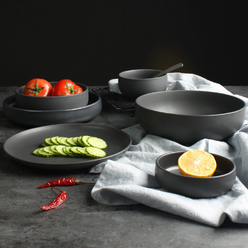 Nordic Ceramic Rice Bowl Steak Plate Deep  Household Tableware Dish Set LadyShow.Store