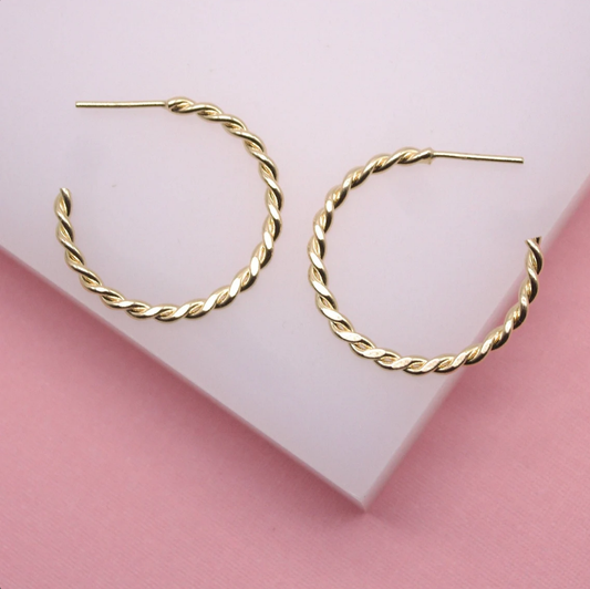 18K Gold Filled Twisted Hoop Stud Earrings | Gold Circle Twisted Hoop LuxuryLifeWay Online Store