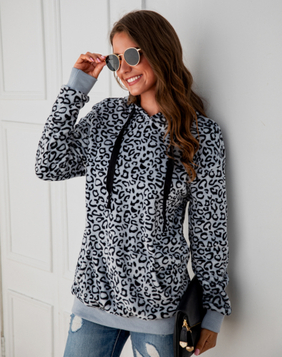 Leopard Print Pocket Hoodie