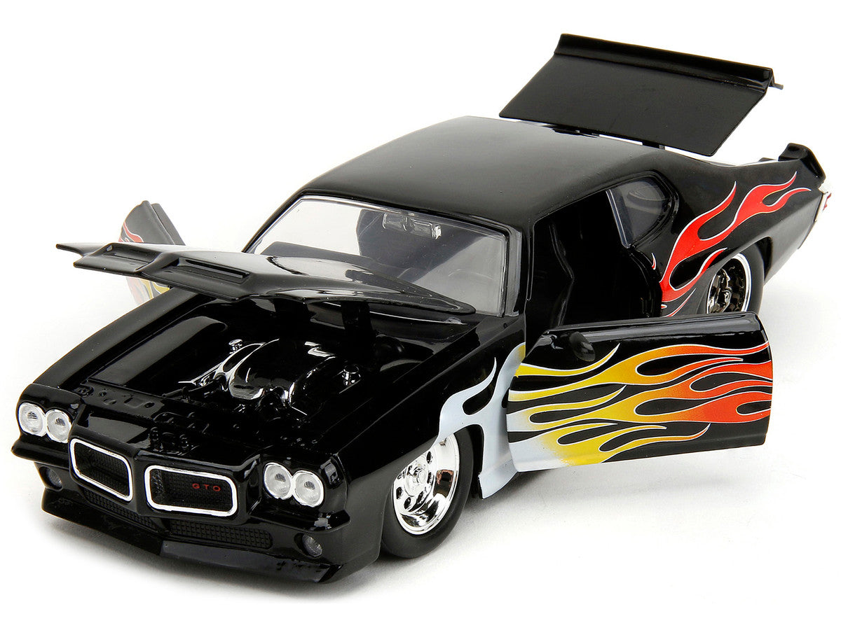 1971 Pontiac GTO Black with Flame Graphics "Bigtime Muscle" Series 1/24 Diecast Model Car by Jada LuxuryLifeWay Online Store