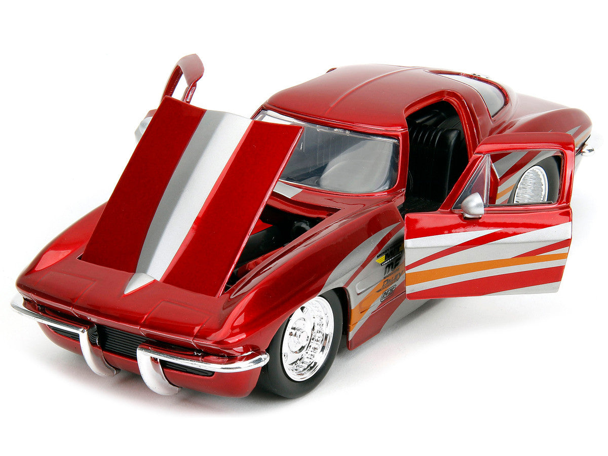 1963 Chevrolet Corvette Stingray Red Metallic with Silver Graphics "Bigtime Muscle" Series 1/24 Diecast Model Car by Jada LuxuryLifeWay Online Store