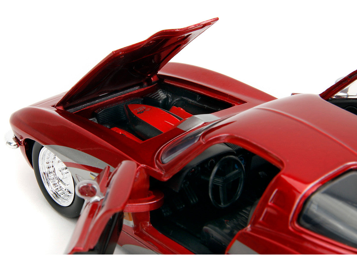 1963 Chevrolet Corvette Stingray Red Metallic with Silver Graphics "Bigtime Muscle" Series 1/24 Diecast Model Car by Jada LuxuryLifeWay Online Store