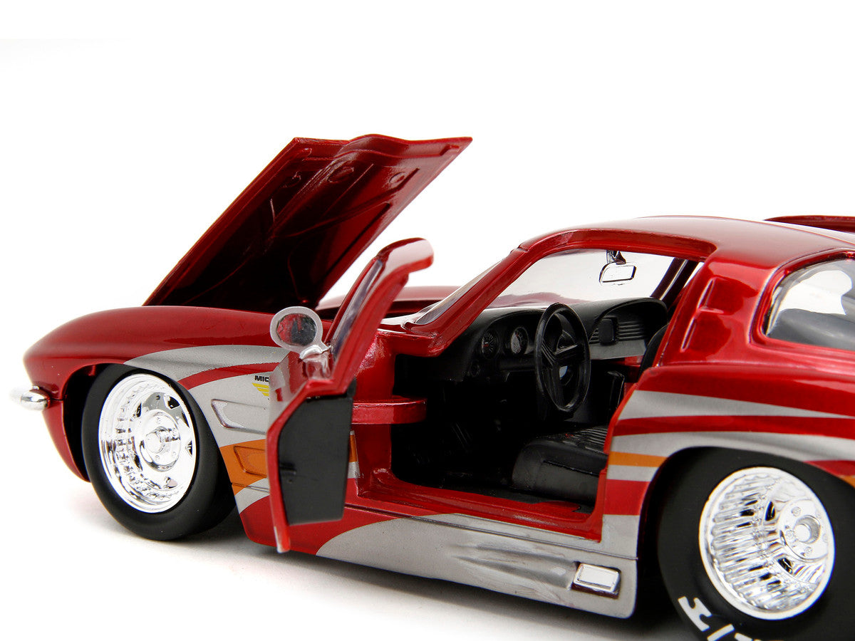 1963 Chevrolet Corvette Stingray Red Metallic with Silver Graphics "Bigtime Muscle" Series 1/24 Diecast Model Car by Jada LuxuryLifeWay Online Store
