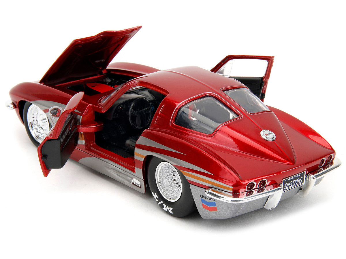 1963 Chevrolet Corvette Stingray Red Metallic with Silver Graphics "Bigtime Muscle" Series 1/24 Diecast Model Car by Jada LuxuryLifeWay Online Store