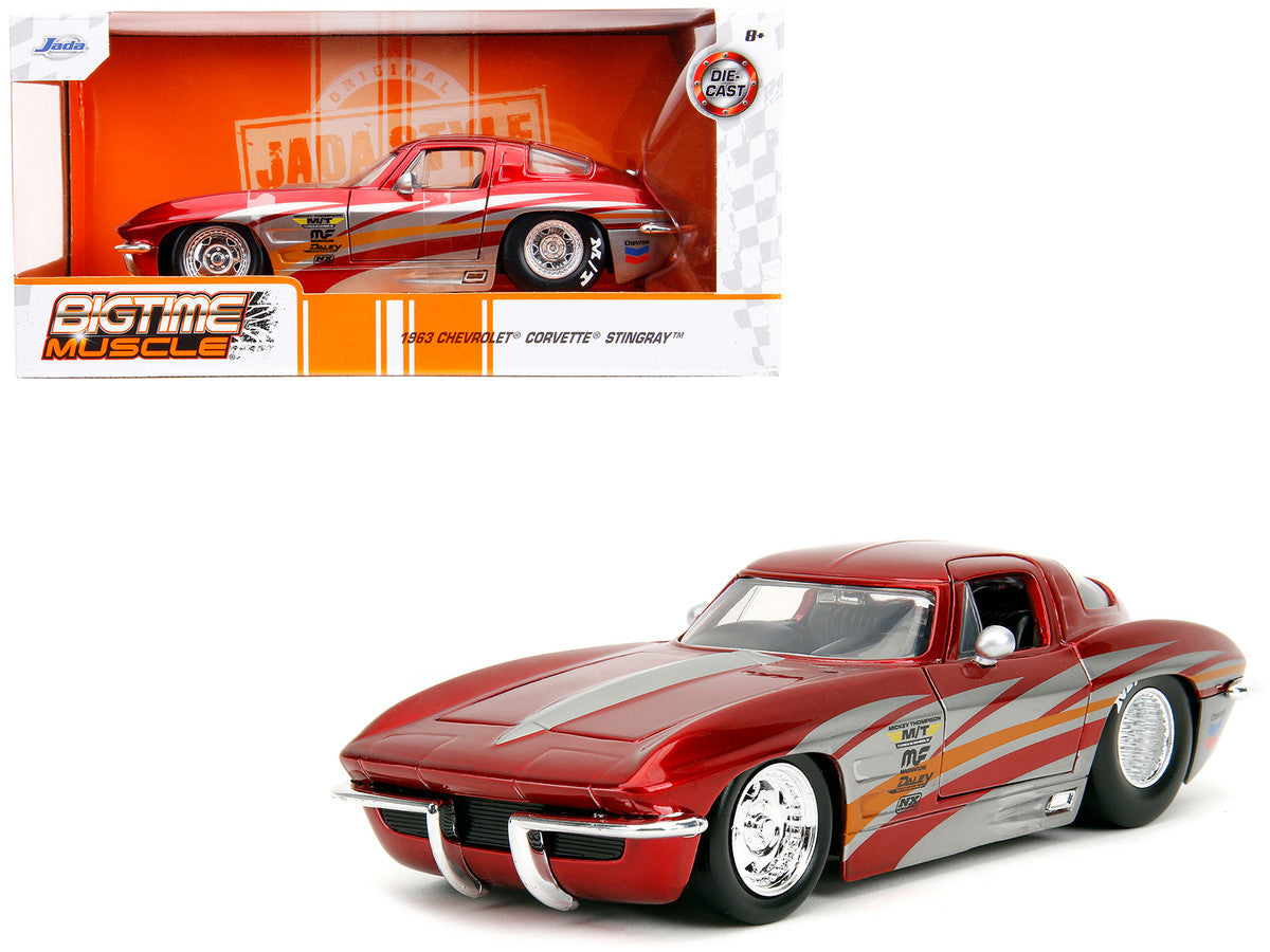 1963 Chevrolet Corvette Stingray Red Metallic with Silver Graphics "Bigtime Muscle" Series 1/24 Diecast Model Car by Jada LuxuryLifeWay Online Store