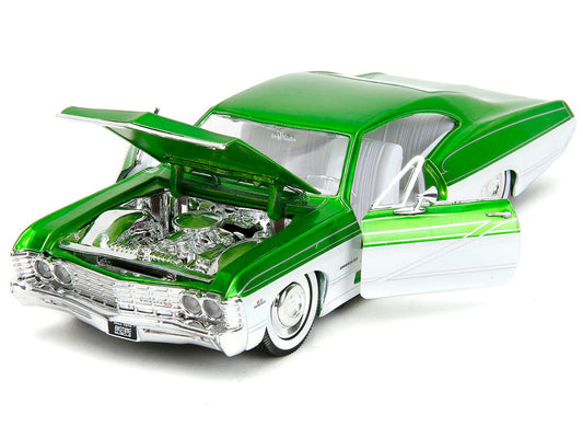 1967 Chevrolet Impala SS Green Metallic and White with White Interior "Bigtime Muscle" Series 1/24 Diecast Model Car by Jada LuxuryLifeWay Online Store