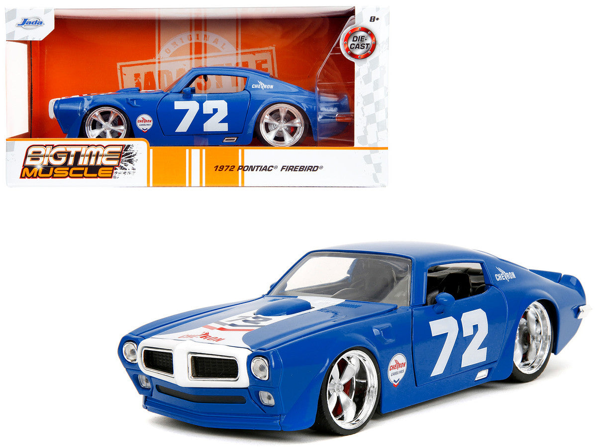 1972 Pontiac Firebird #72 Blue with White Stripe "Chevron" "Bigtime Muscle" Series 1/24 Diecast Model Car by Jada LuxuryLifeWay Online Store