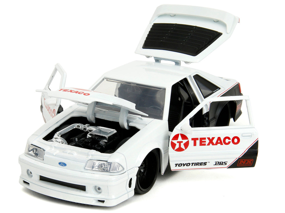 1989 Ford Mustang GT "Texaco" White and Matt Black with Graphics "Bigtime Muscle" Series 1/24 Diecast Model Car by Jada LuxuryLifeWay Online Store