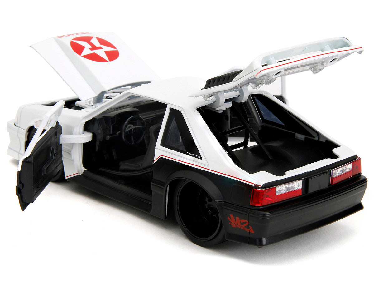 1989 Ford Mustang GT "Texaco" White and Matt Black with Graphics "Bigtime Muscle" Series 1/24 Diecast Model Car by Jada LuxuryLifeWay Online Store
