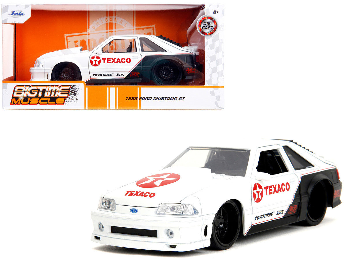 1989 Ford Mustang GT "Texaco" White and Matt Black with Graphics "Bigtime Muscle" Series 1/24 Diecast Model Car by Jada LuxuryLifeWay Online Store
