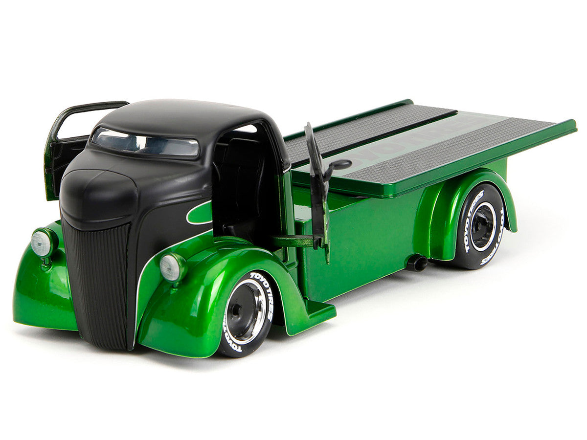 1947 Ford COE Flatbed Truck Green Metallic and Matt Black "Toyo Tires" with Extra Wheels "Just Trucks" Series 1/24 Diecast Model Car by Jada LuxuryLifeWay Online Store