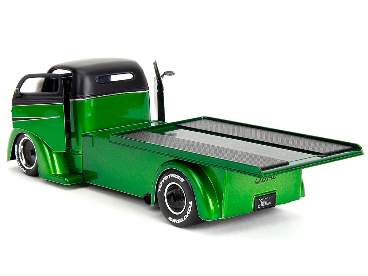 1947 Ford COE Flatbed Truck Green Metallic and Matt Black "Toyo Tires" with Extra Wheels "Just Trucks" Series 1/24 Diecast Model Car by Jada LuxuryLifeWay Online Store
