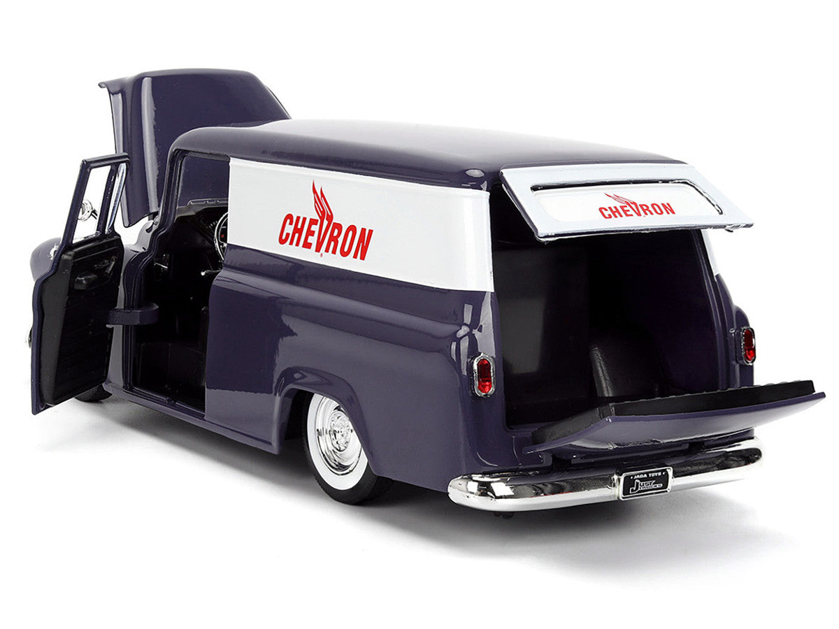 1957 Chevrolet Suburban "Chevron" Dark Blue with White Stripes and Chevron Gas Pump "Just Trucks" Series 1/24 Diecast Model Car by Jada LuxuryLifeWay Online Store