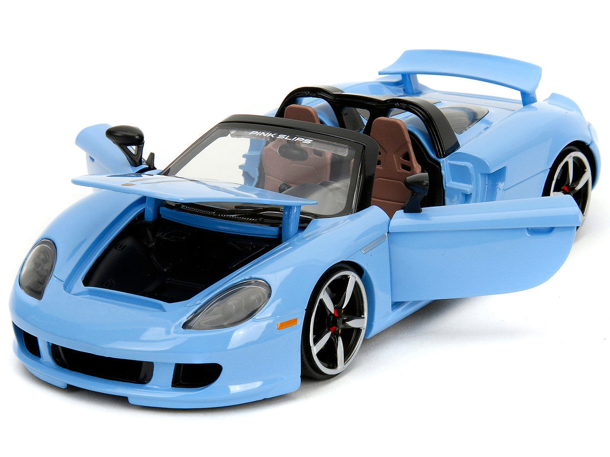 Porsche Carrera GT Convertible Blue with Black Stripes "Pink Slips" Series 1/24 Diecast Model Car by Jada LuxuryLifeWay Online Store
