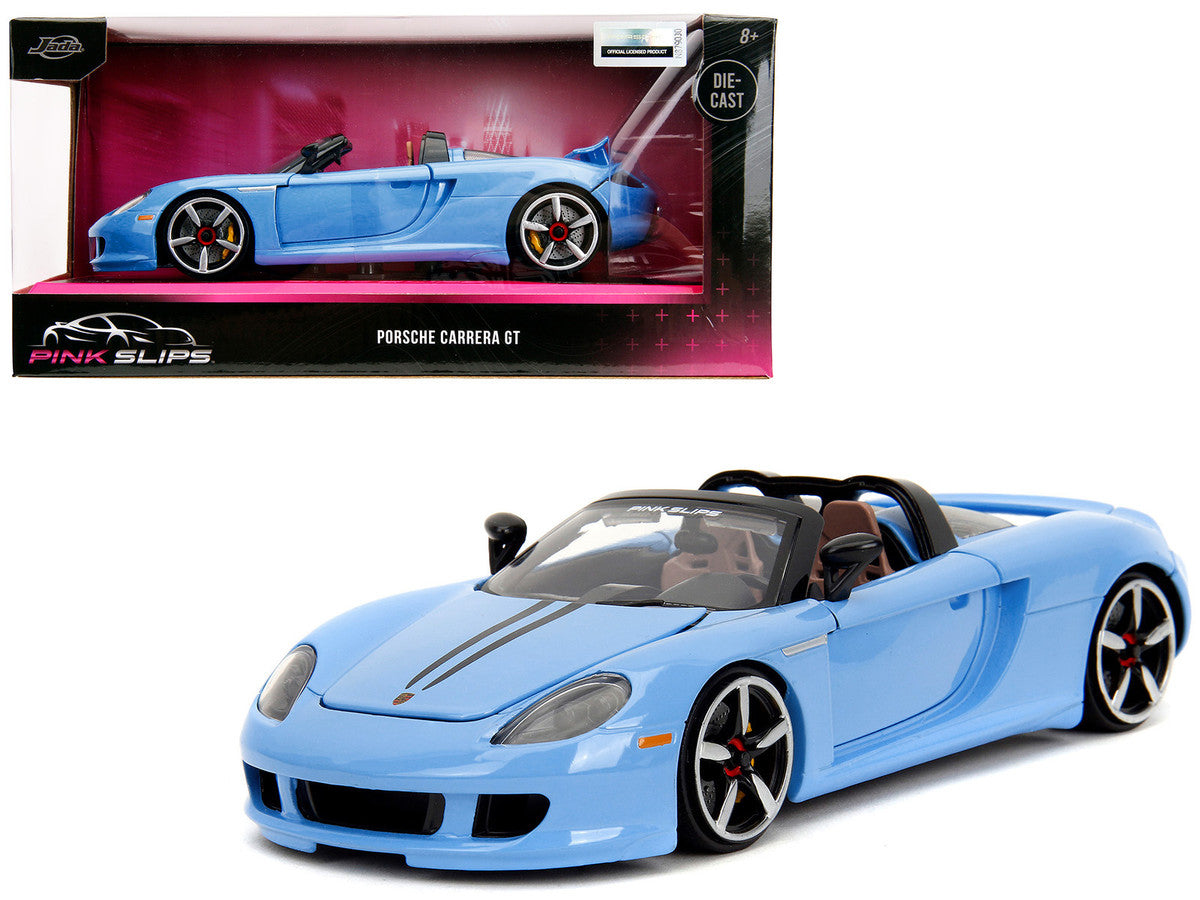 Porsche Carrera GT Convertible Blue with Black Stripes "Pink Slips" Series 1/24 Diecast Model Car by Jada LuxuryLifeWay Online Store