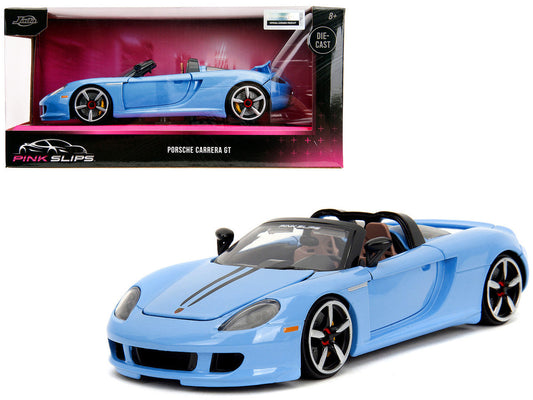 Porsche Carrera GT Convertible Blue with Black Stripes "Pink Slips" Series 1/24 Diecast Model Car by Jada LuxuryLifeWay Online Store