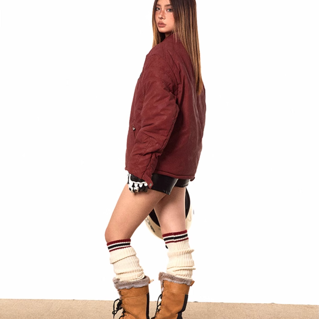 Stand Collar Retro Motorcycle Cotton-padded Jacket Retro Warm Coat LadyShow.Store
