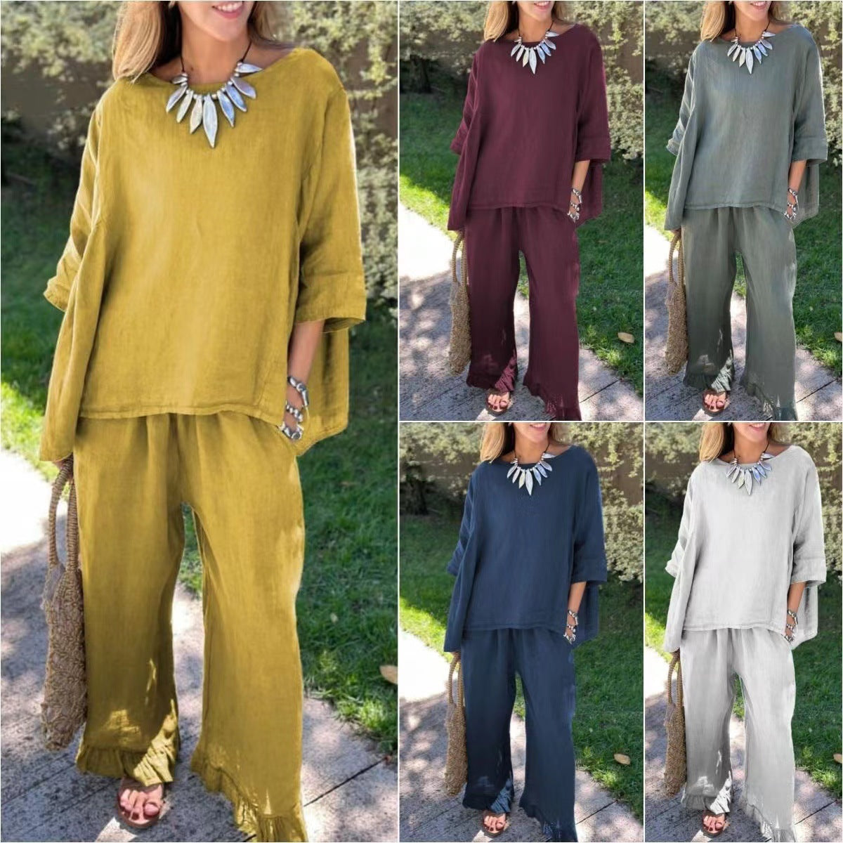 Cotton And Linen Women's Fashion Loose Trousers Two-piece Suit NorixaFashion.com