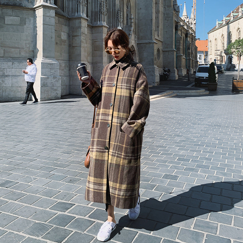 Women's Autumn And Winter Loose Thick Plaid Woolen Coat Best YouTube Store