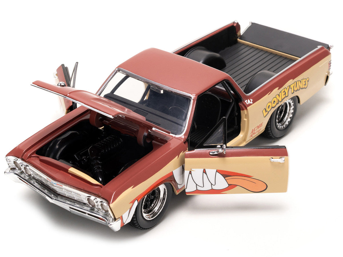 1967 Chevrolet El Camino Brown and Beige with Graphics and Tasmanian Devil (Taz) Diecast Figure "Looney Tunes" "Hollywood Rides" Series 1/24 Diecast Model Car by Jada LuxuryLifeWay Online Store