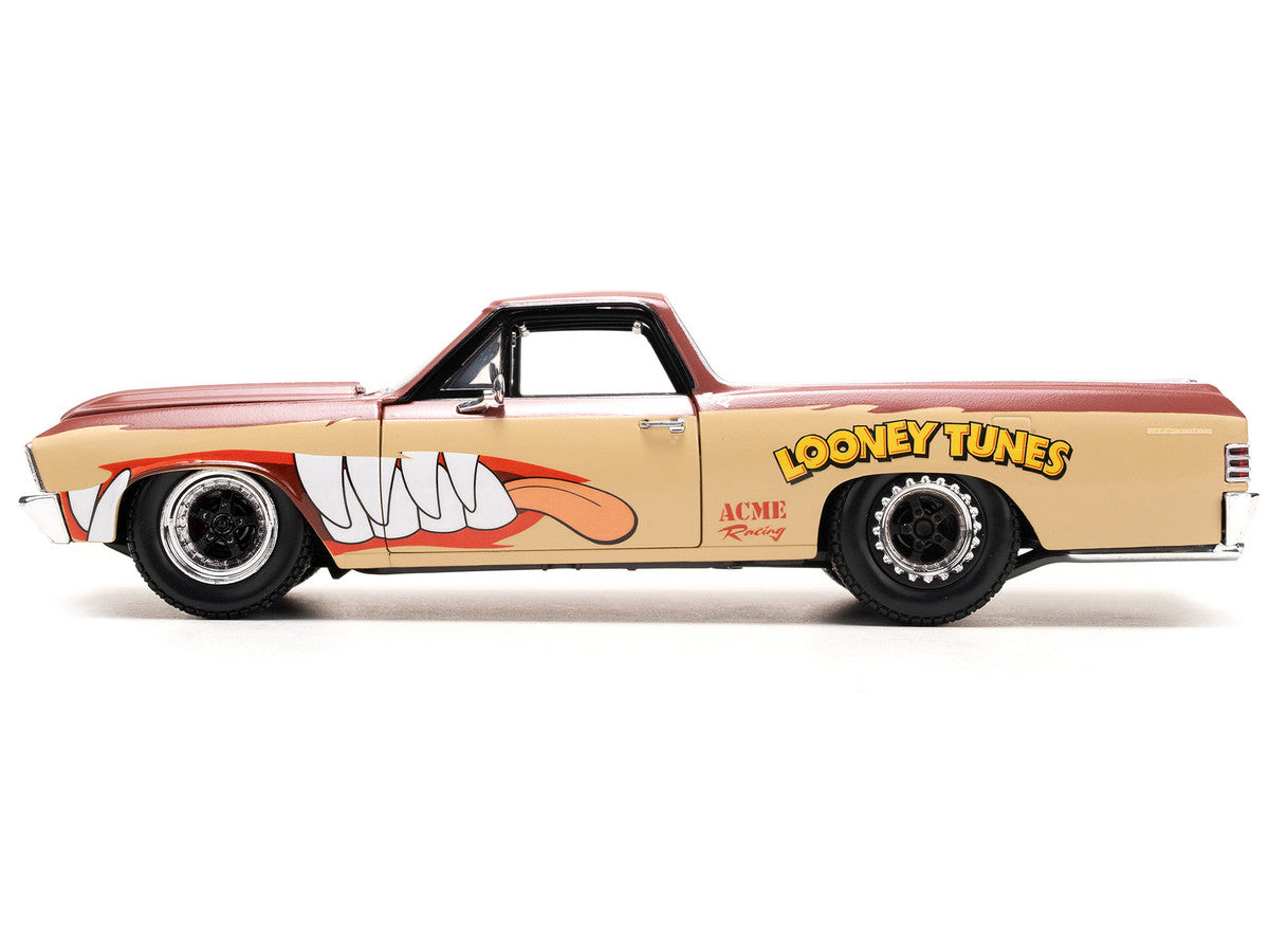 1967 Chevrolet El Camino Brown and Beige with Graphics and Tasmanian Devil (Taz) Diecast Figure "Looney Tunes" "Hollywood Rides" Series 1/24 Diecast Model Car by Jada LuxuryLifeWay Online Store