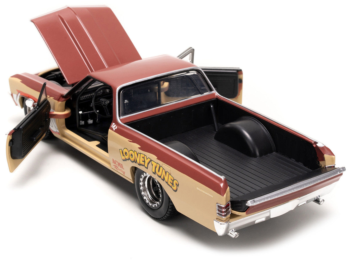 1967 Chevrolet El Camino Brown and Beige with Graphics and Tasmanian Devil (Taz) Diecast Figure "Looney Tunes" "Hollywood Rides" Series 1/24 Diecast Model Car by Jada LuxuryLifeWay Online Store