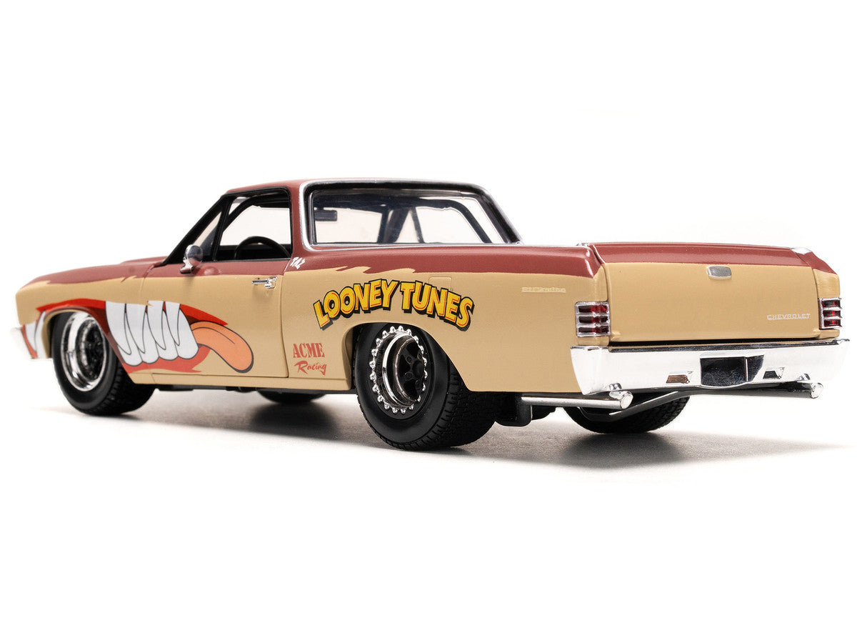 1967 Chevrolet El Camino Brown and Beige with Graphics and Tasmanian Devil (Taz) Diecast Figure "Looney Tunes" "Hollywood Rides" Series 1/24 Diecast Model Car by Jada LuxuryLifeWay Online Store