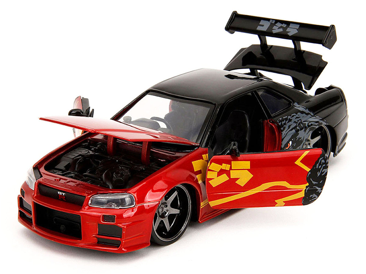 2002 Nissan Skyline GT-R (R34) RHD (Right Hand Drive) Red Metallic and Black "Godzilla vs. Destoroyah" (1995) Movie "Hollywood Rides" Series 1/24 Diecast Model Car by Jada LuxuryLifeWay Online Store