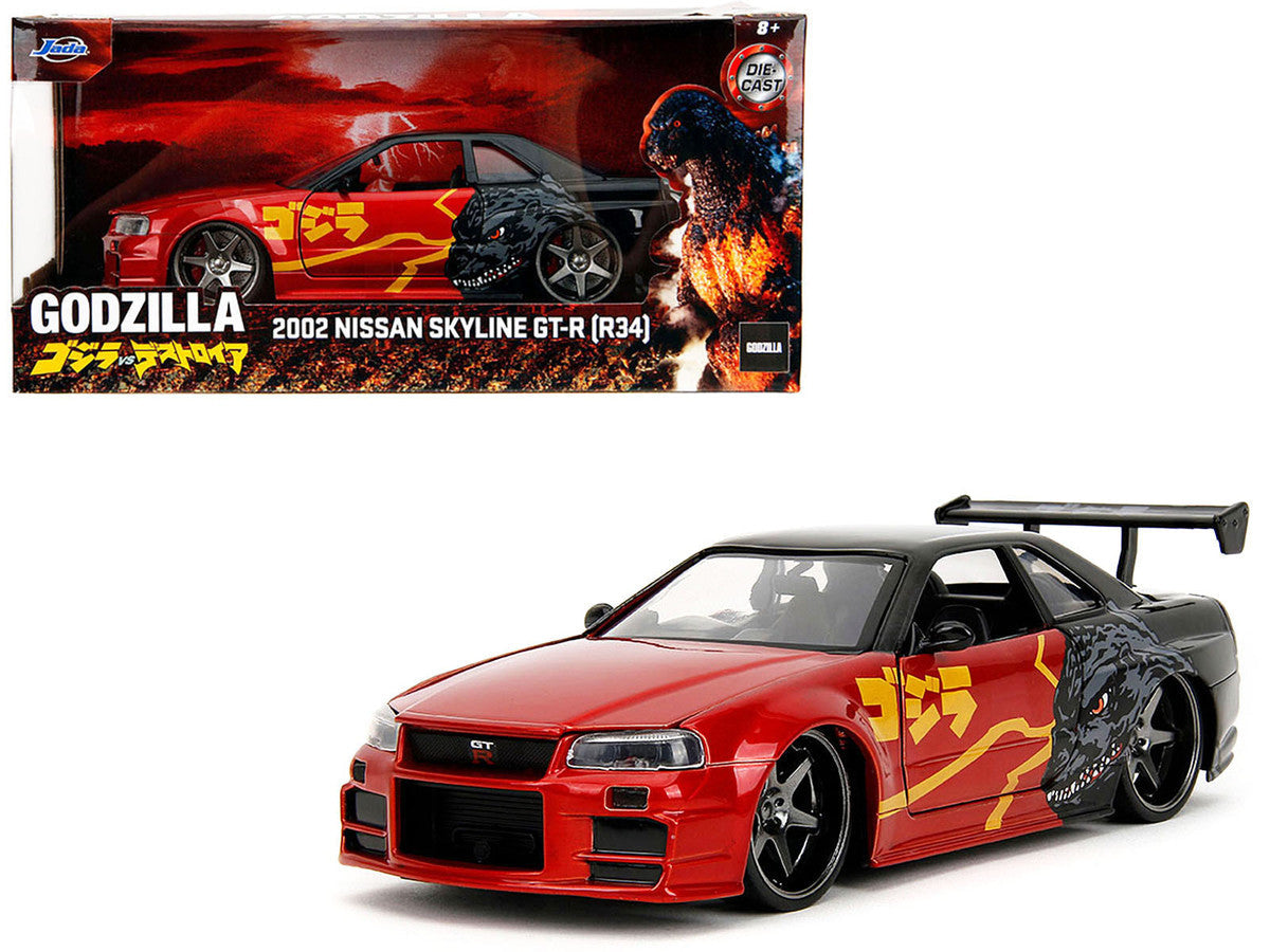 2002 Nissan Skyline GT-R (R34) RHD (Right Hand Drive) Red Metallic and Black "Godzilla vs. Destoroyah" (1995) Movie "Hollywood Rides" Series 1/24 Diecast Model Car by Jada LuxuryLifeWay Online Store