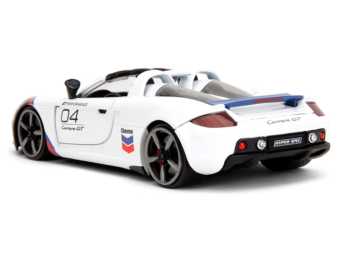 Porsche Carrera GT Convertible #04 "Chevron" White with Graphics "Hyper-Spec" Series 1/24 Diecast Model Car by Jada LuxuryLifeWay Online Store