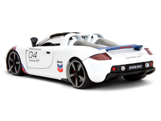 Porsche Carrera GT Convertible #04 "Chevron" White with Graphics "Hyper-Spec" Series 1/24 Diecast Model Car by Jada LuxuryLifeWay Online Store