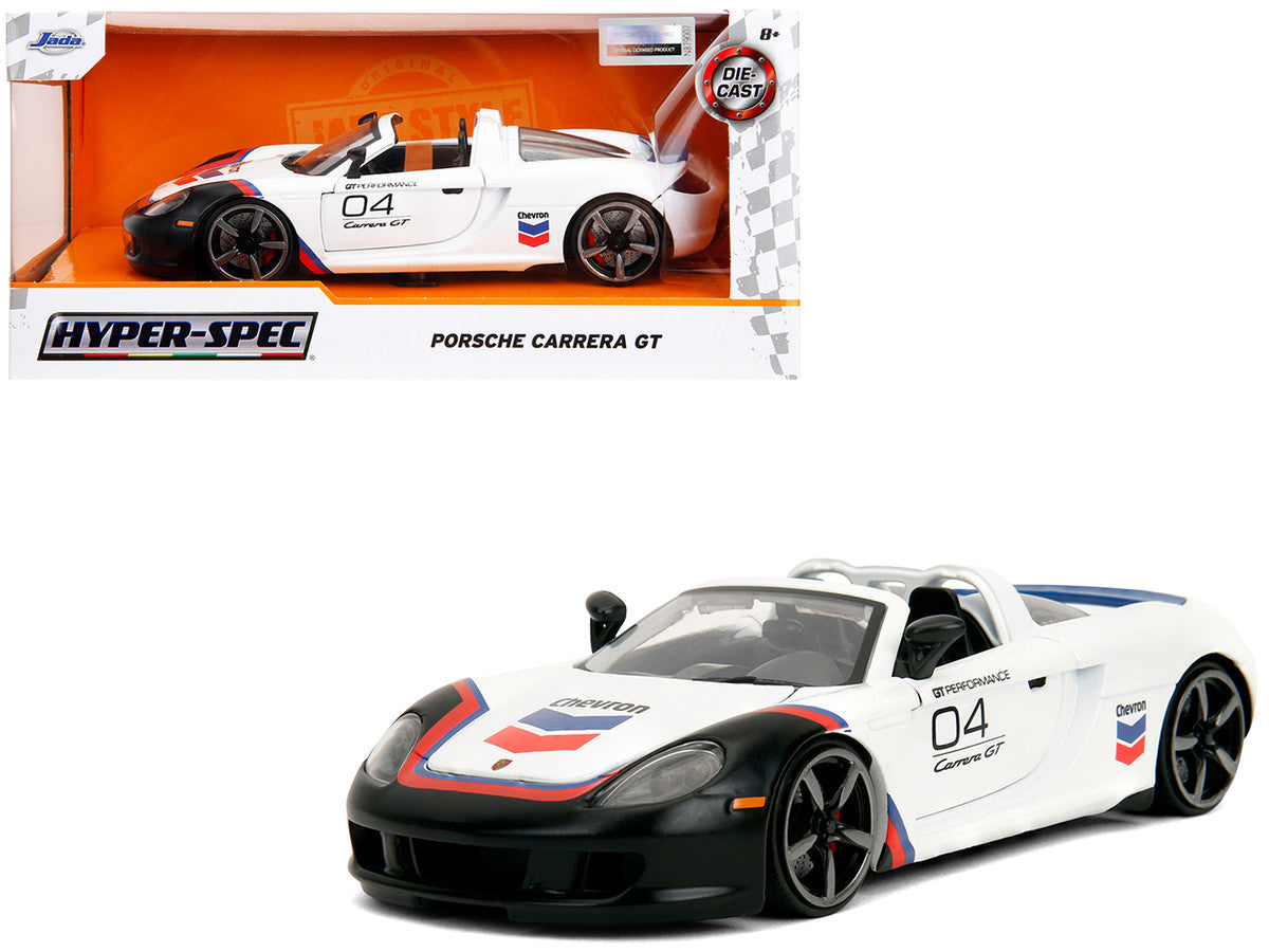 Porsche Carrera GT Convertible #04 "Chevron" White with Graphics "Hyper-Spec" Series 1/24 Diecast Model Car by Jada LuxuryLifeWay Online Store