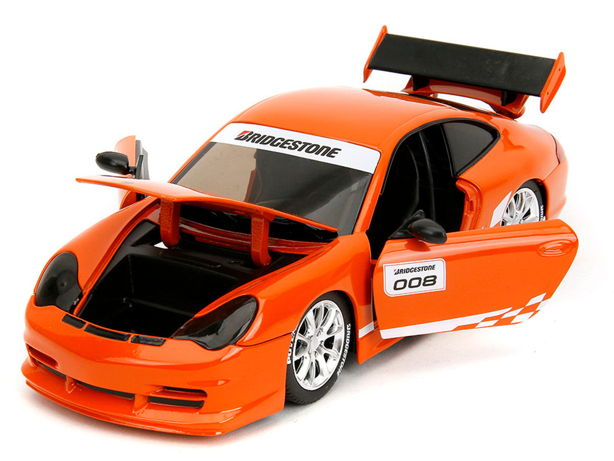 Porsche 911 GT3 RS (996) #008 "Bridgestone" Orange Metallic with White Graphics "Hyper-Spec" Series 1/24 Diecast Model Car by Jada LuxuryLifeWay Online Store