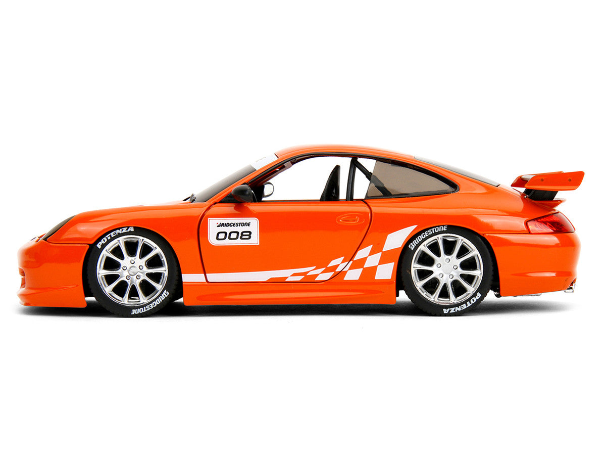 Porsche 911 GT3 RS (996) #008 "Bridgestone" Orange Metallic with White Graphics "Hyper-Spec" Series 1/24 Diecast Model Car by Jada LuxuryLifeWay Online Store