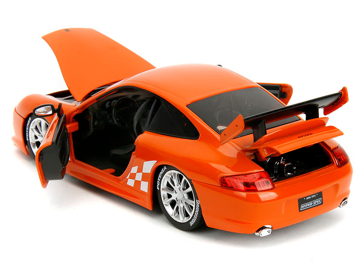 Porsche 911 GT3 RS (996) #008 "Bridgestone" Orange Metallic with White Graphics "Hyper-Spec" Series 1/24 Diecast Model Car by Jada LuxuryLifeWay Online Store