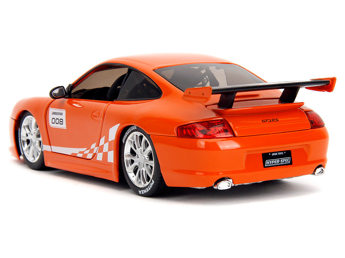 Porsche 911 GT3 RS (996) #008 "Bridgestone" Orange Metallic with White Graphics "Hyper-Spec" Series 1/24 Diecast Model Car by Jada LuxuryLifeWay Online Store