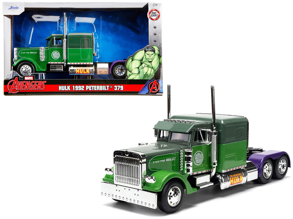 1992 Peterbilt 379 Truck Tractor Green Two-Tone and Purple "The Incredible Hulk" "Marvel Avengers" Series Diecast Model by Jada LuxuryLifeWay Online Store
