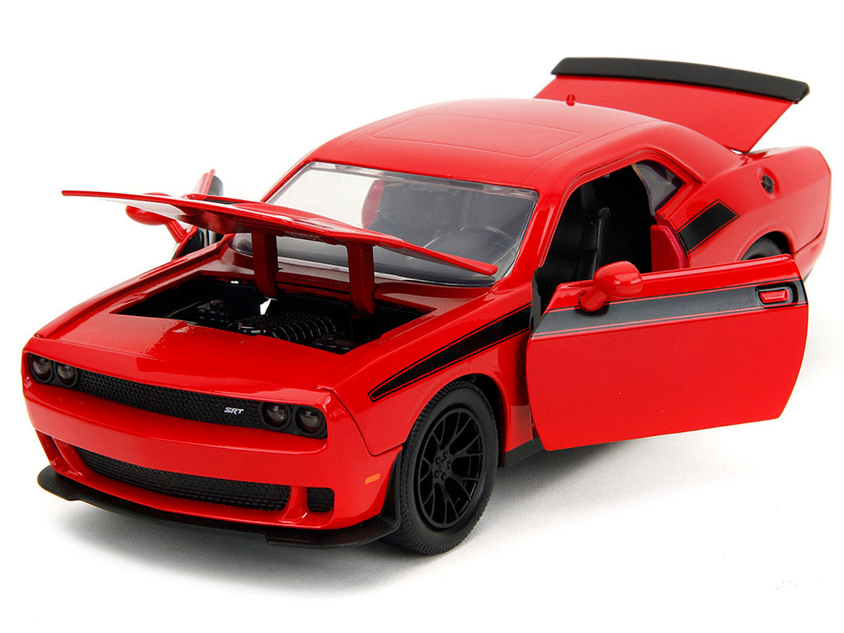 2015 Dodge Challenger Red with Black Stripes and Glenn Diecast Figure "The Walking Dead" (2010-2022) TV Series "Hollywood Rides" Series 1/24 Diecast Model Car by Jada LuxuryLifeWay Online Store